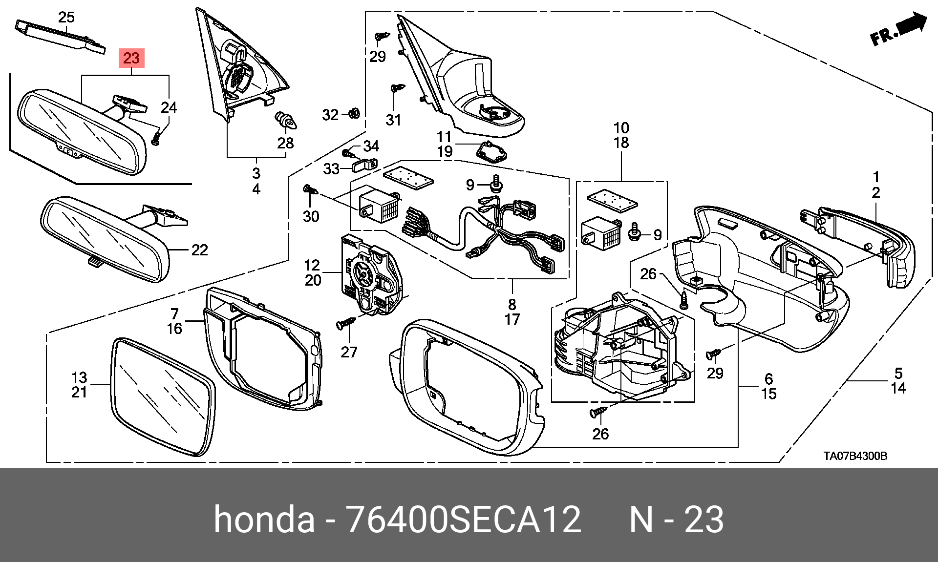 76400SECA12 HONDA ЗЕРКАЛО В СБОРЕ ЗАДН ВИД (АВТО РЕЖИМ ДЕНЬ НОЧЬ) купить в  интернет-магазине AvtoTO