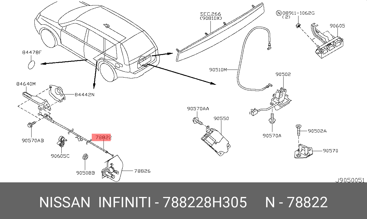 788228H305 NISSAN CABLE ASSY-FUEL FILLER LID OPENER