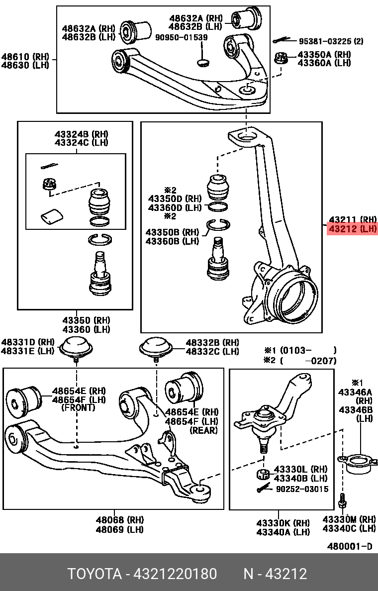 4321220180 TOYOTA KNUCKLE, STEERING, LH