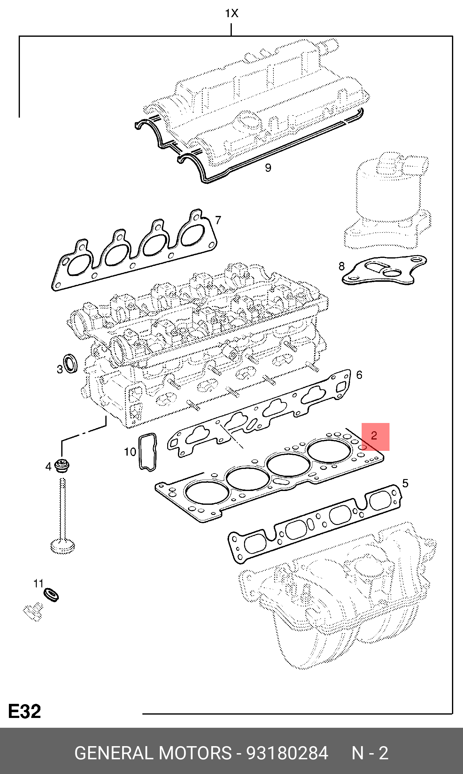 93180284 GENERAL MOTORS Прокладка ГБЦ / OPEL Astra-G,Corsa-C 1.4 XE
