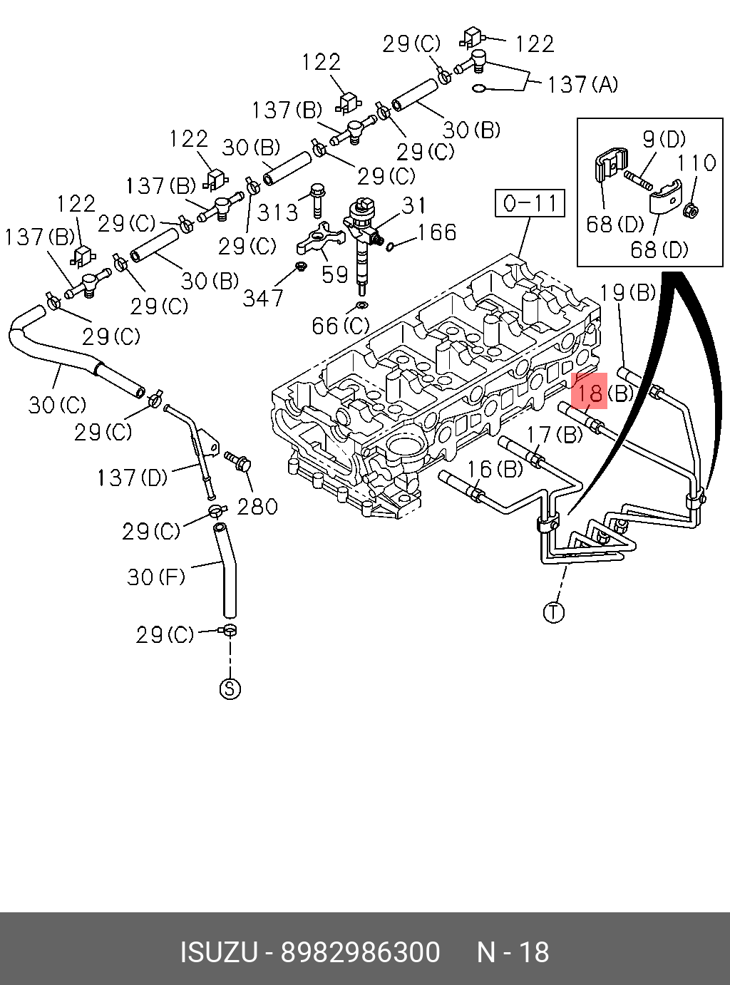 8982986300 ISUZU PIPE; INJ NO.3