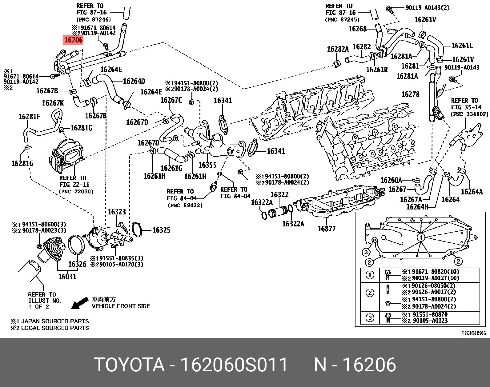 162060S011 TOYOTA PIPE SUB-ASSY, WATER BY-PASS