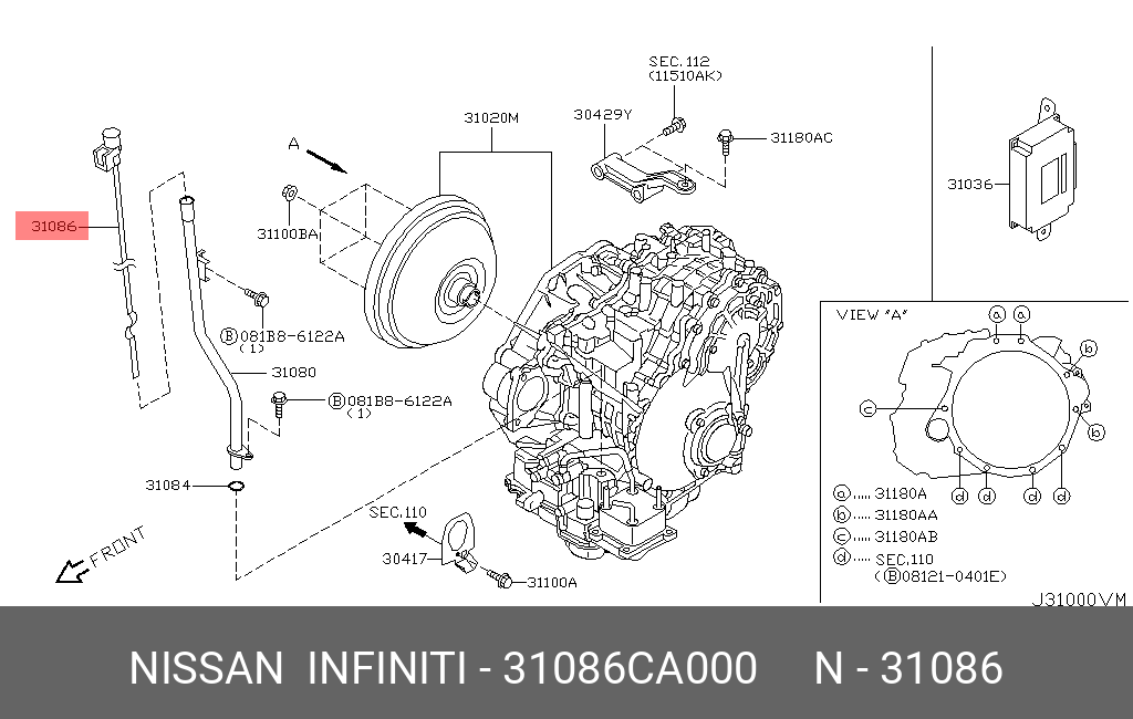 31086CA000 NISSAN Щуп маслоизмерительный КПП