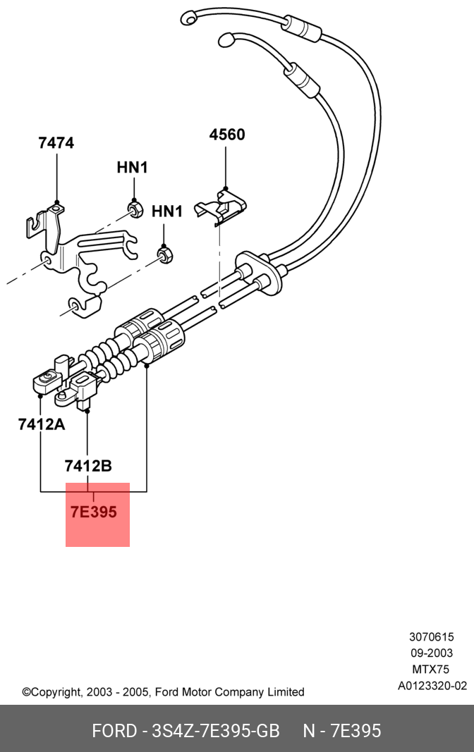 3S4Z7E395GB FORD Cable Assy - Selector Lever Control
