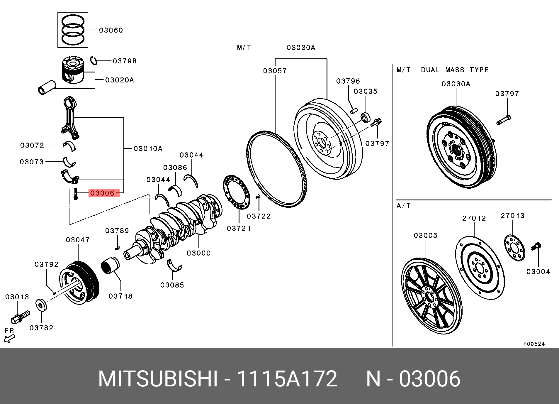 1115A172 MITSUBISHI БОЛТ С ШЕСТИГРАННОЙ ГОЛОВКОЙ