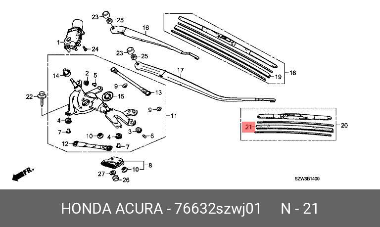 76632SZWJ01 HONDA Резинка стеклоочистителя