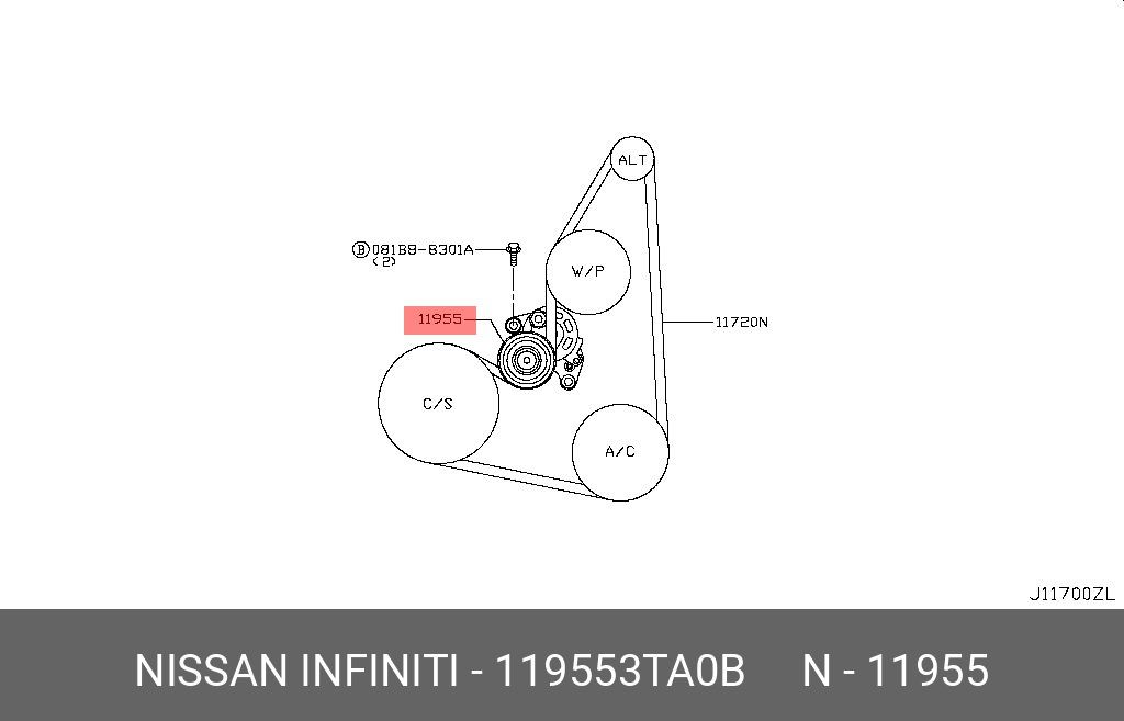 119553TA0B NISSAN НАТЯЖИТЕЛЬ РЕМНЯ
