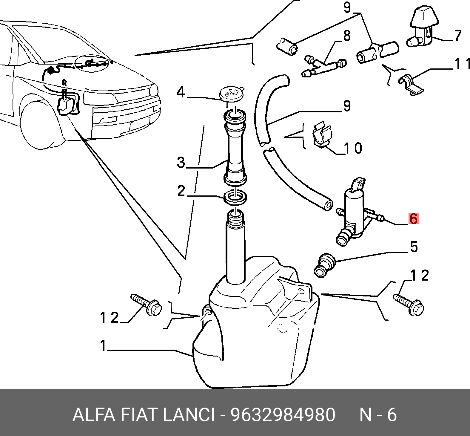 9632984980 FIAT/ALFA/LANCIA Водяной насос, система очистки окон