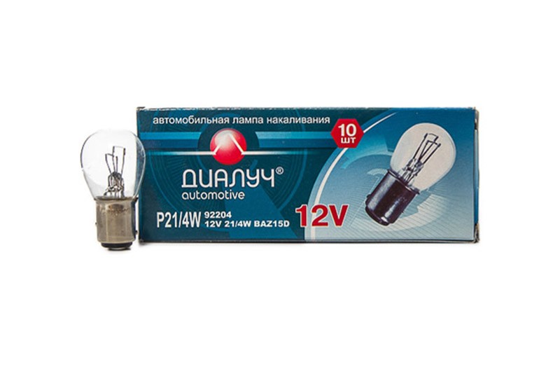 Автолампа P21/4W 12V 21/4W BAZ15d ДИАЛУЧ 92204