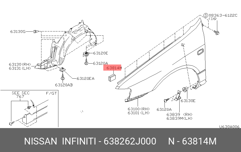 638262J000 NISSAN КРОНШТЕЙН ПЛАСТИКОВЫЙ
