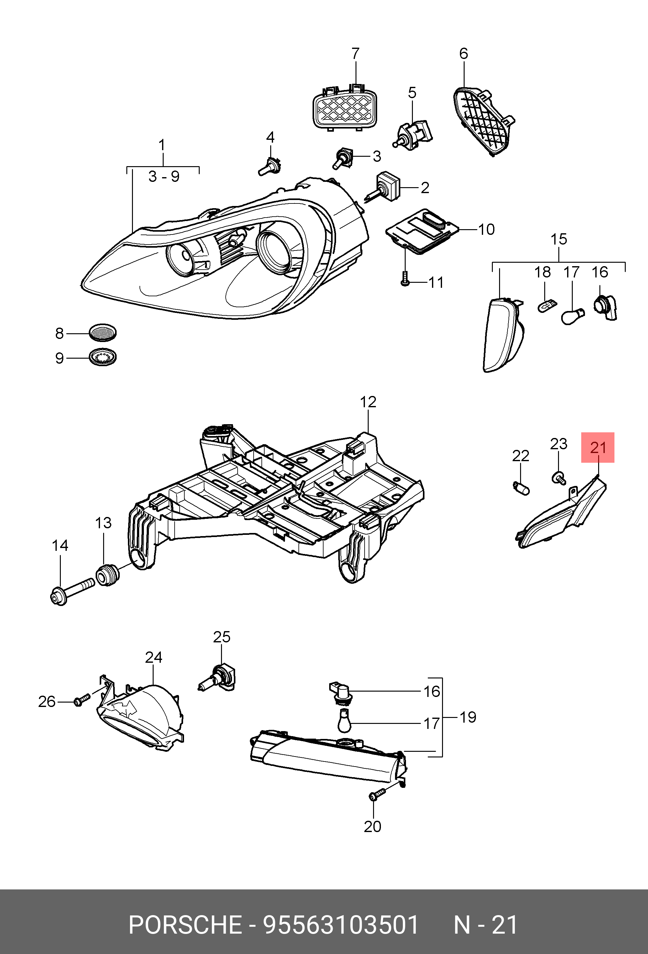 95563103501 PORSCHE Повторитель поворота l
