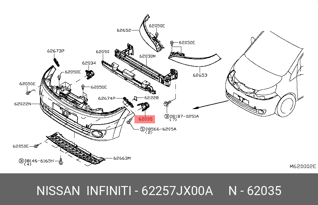 62257JX00A NISSAN FINISHER-FRONT BUMPER FASCIA,LH