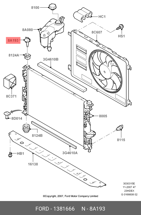 1381666 FORD Фикcaтop paдиaтopa вepxний