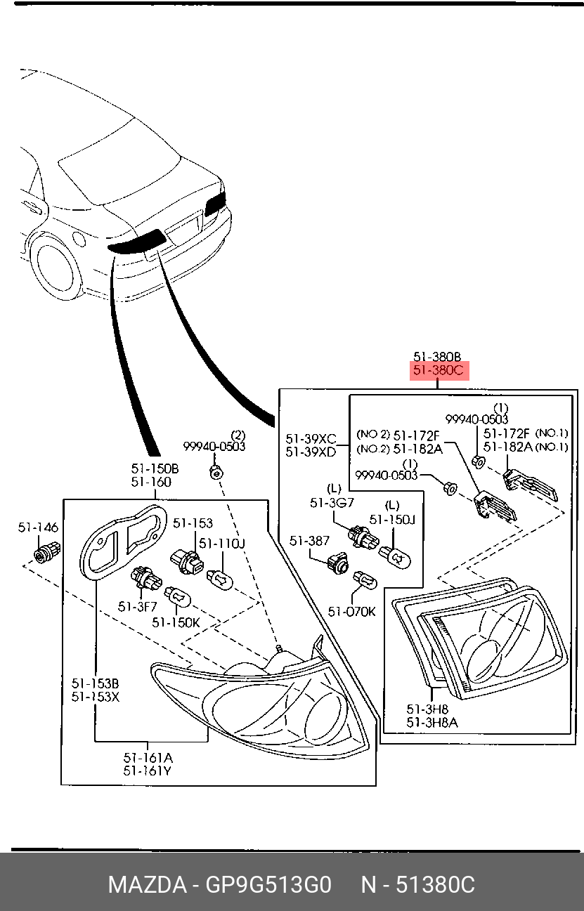 GP9G513G0 MAZDA Фонарь задний левый багажник в сборе