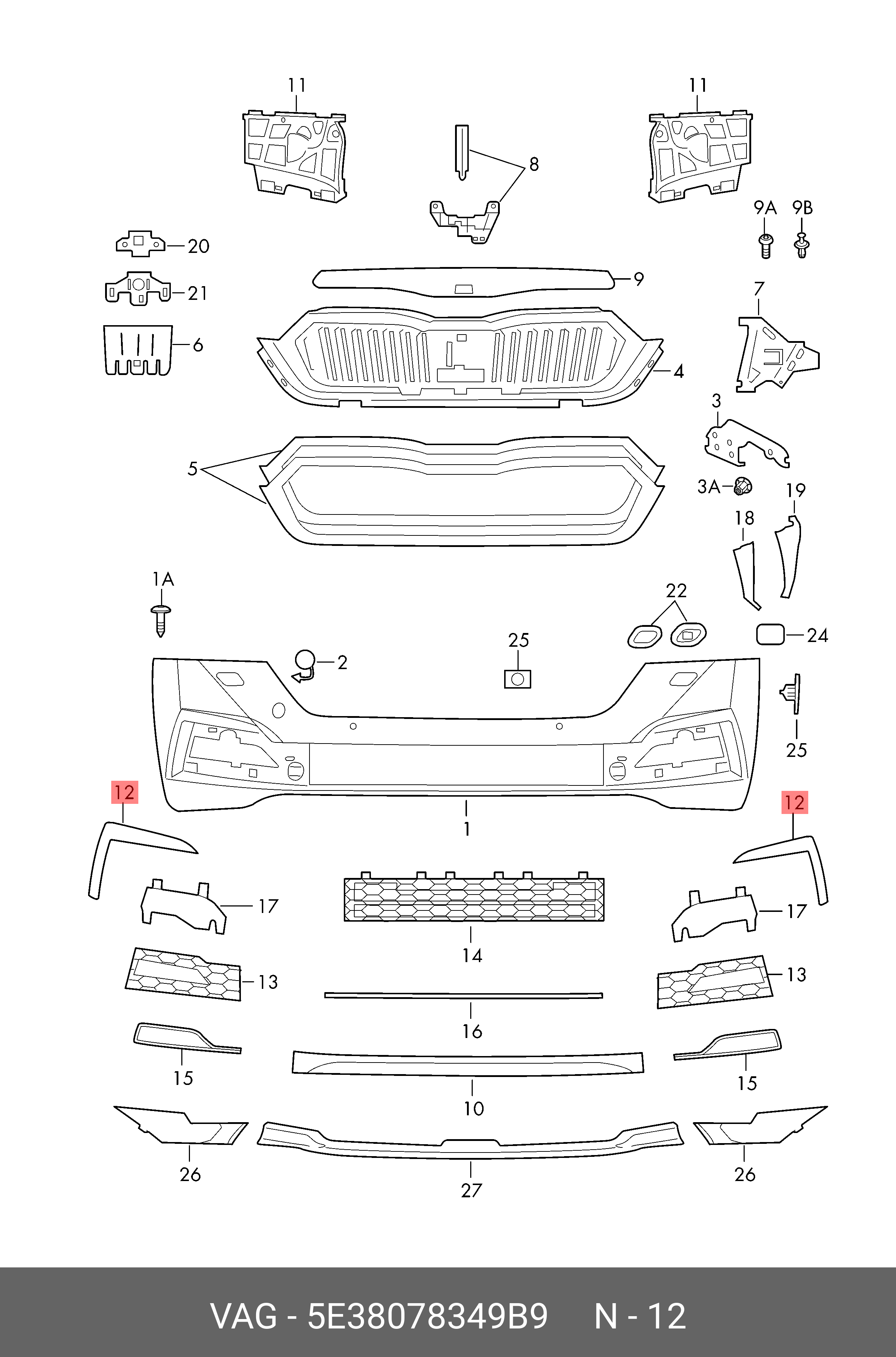 5E38078349B9 VAG Декоративная вставка чёрный satinschwarz