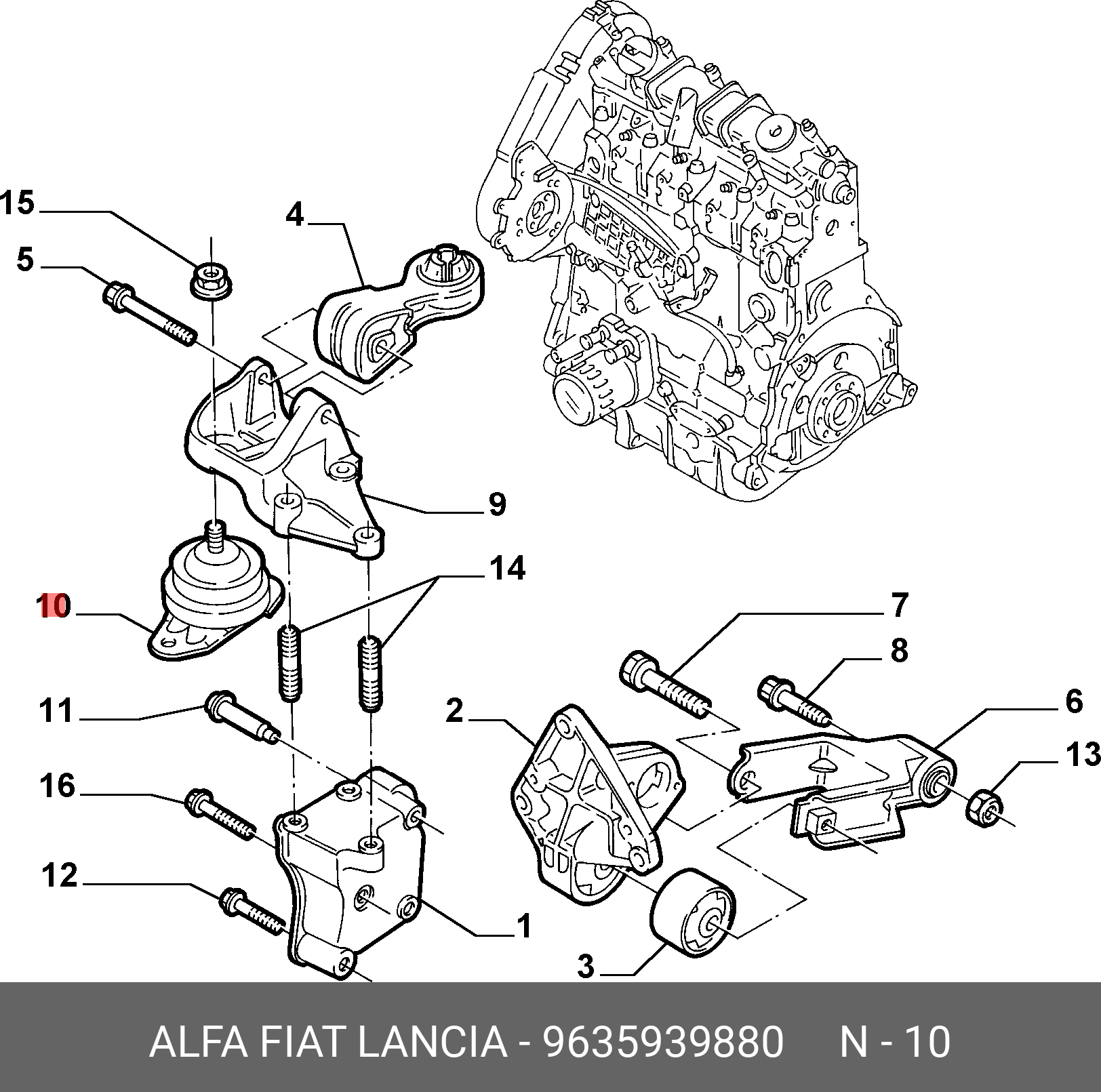 9635939880 FIAT/ALFA/LANCIA Подвеска, двигатель