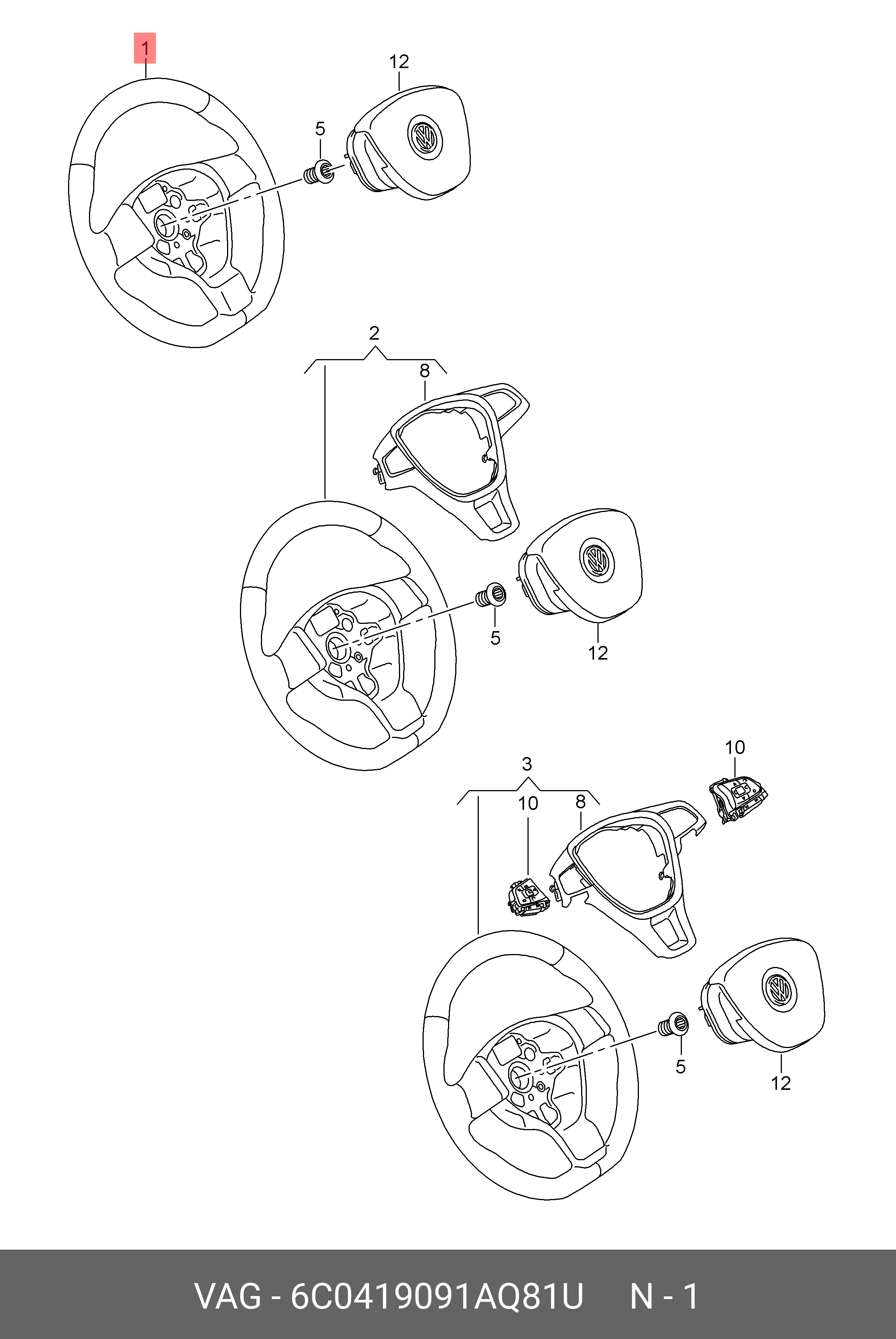 6C0419091AQ81U VAG Рулевое колесо титаново-черный