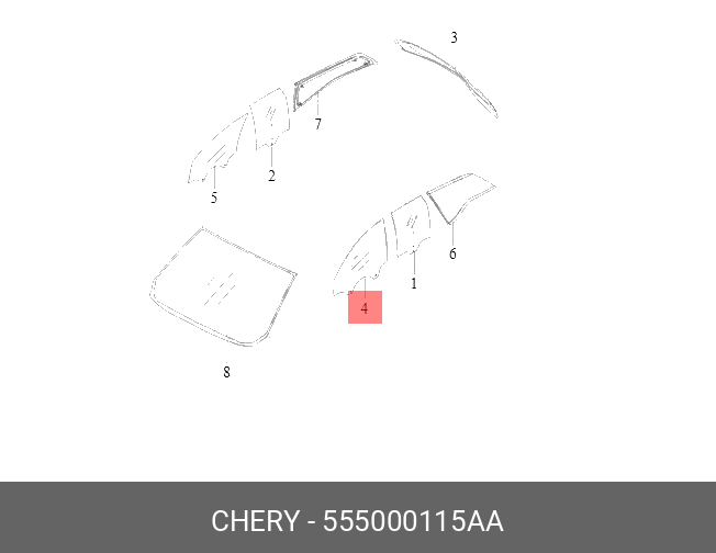 СТЕКЛО ПЕРЕДНЕЙ ЛЕВОЙ ДВЕРИ T1A/T18/T1E/T1D KAIYI 555000115AA