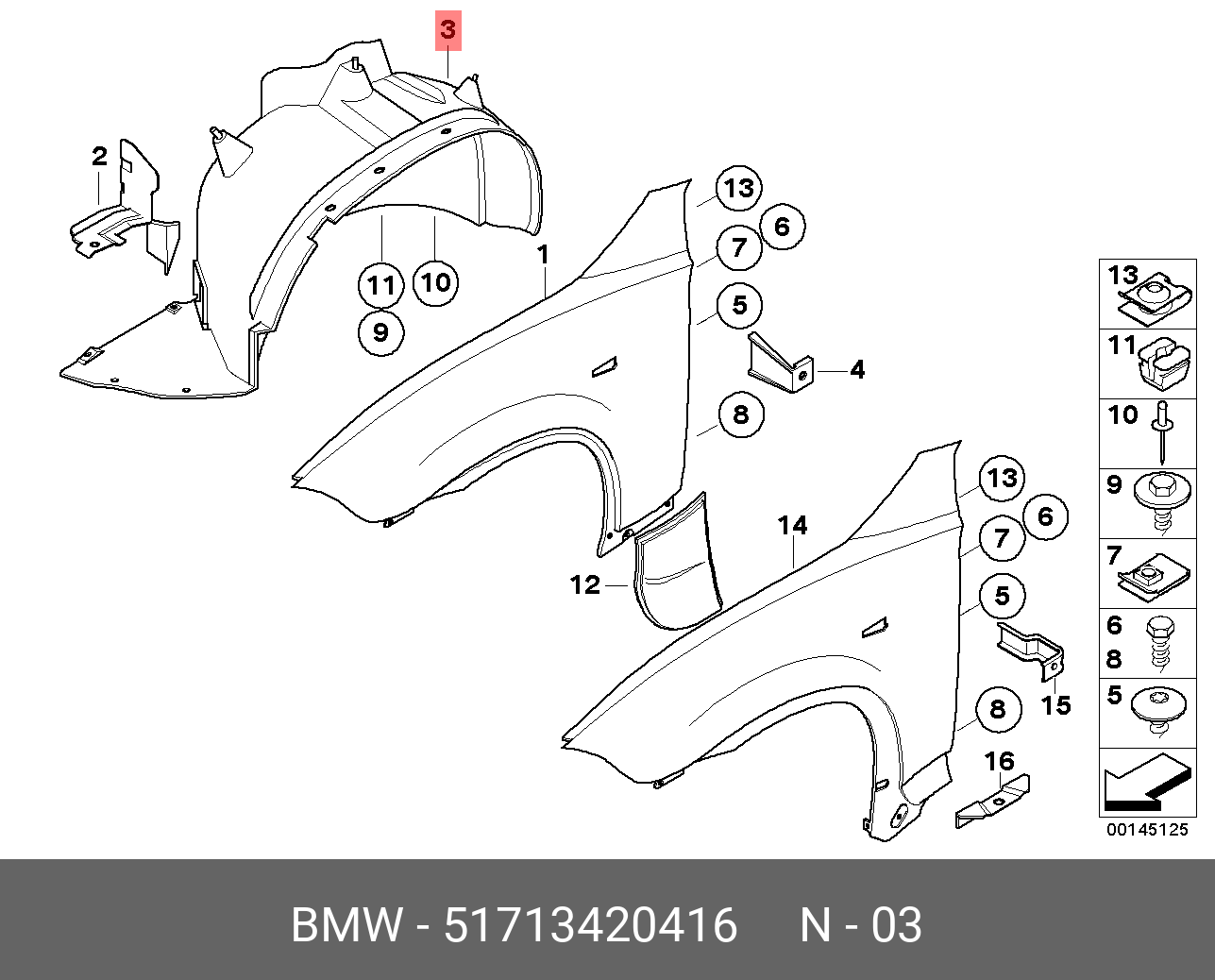 51713420416 BMW Кожух колесной ниши Л, доп.радиатор