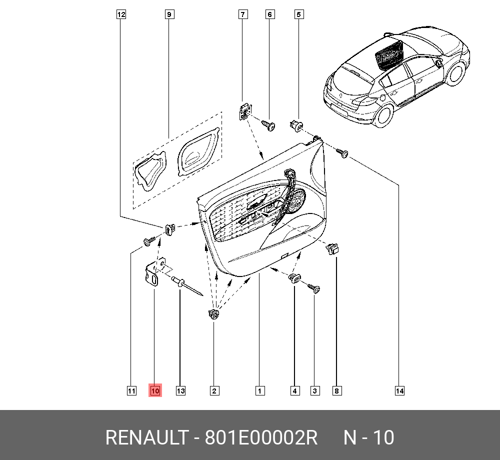 801E00002R RENAULT Держатель обшивки двери (мет)
