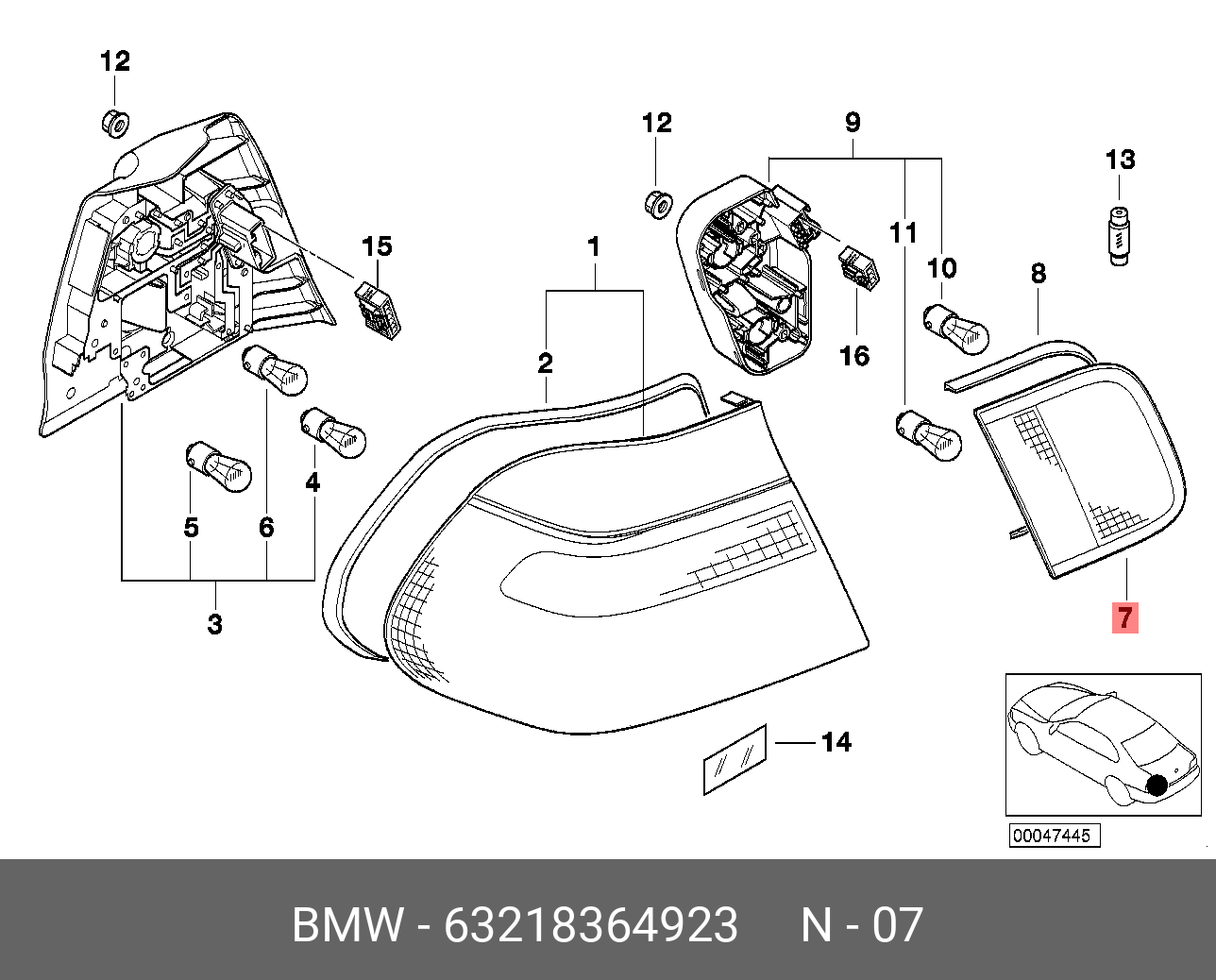 63218364923 BMW Блок задних фонарей на багажной двери Л