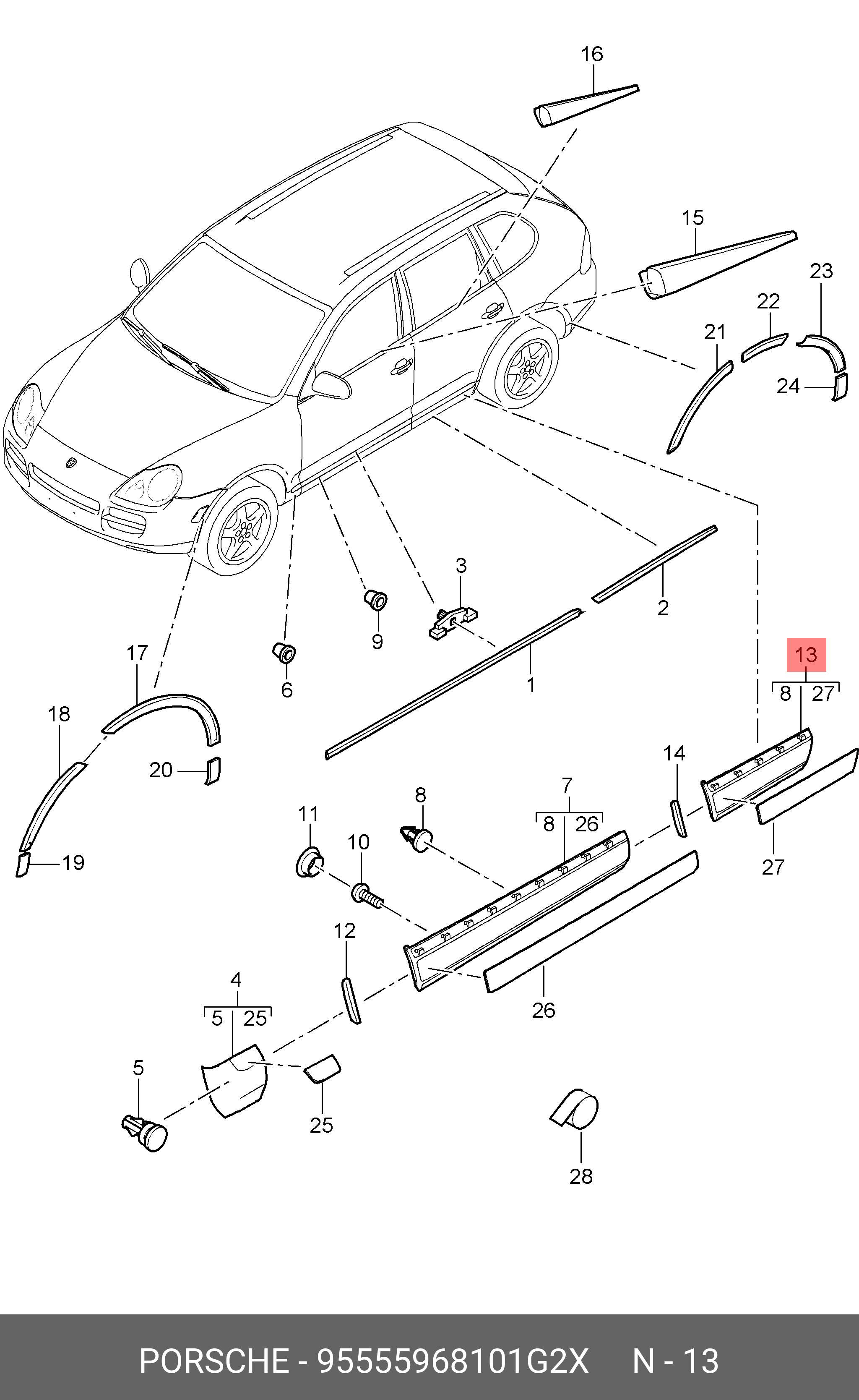 95555968101G2X PORSCHE Накладка задней двери