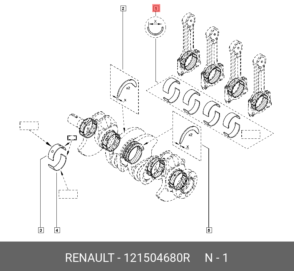 121504680R RENAULT Комп вкладышей шатунных 8шт. (мет)