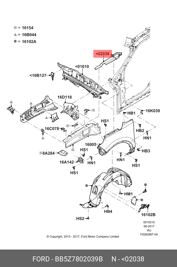 BB5Z7802039B FORD БоковаЯ Панель Капота