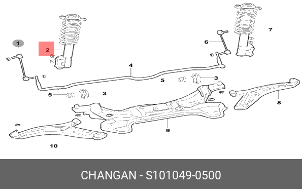 S1010490500 CHANGAN СТОЙКА ПЕРЕДНЕЙ ПОДВЕСКИ С ПРУЖИНОЙ В СБОРЕ ЛЕВ. CS35
