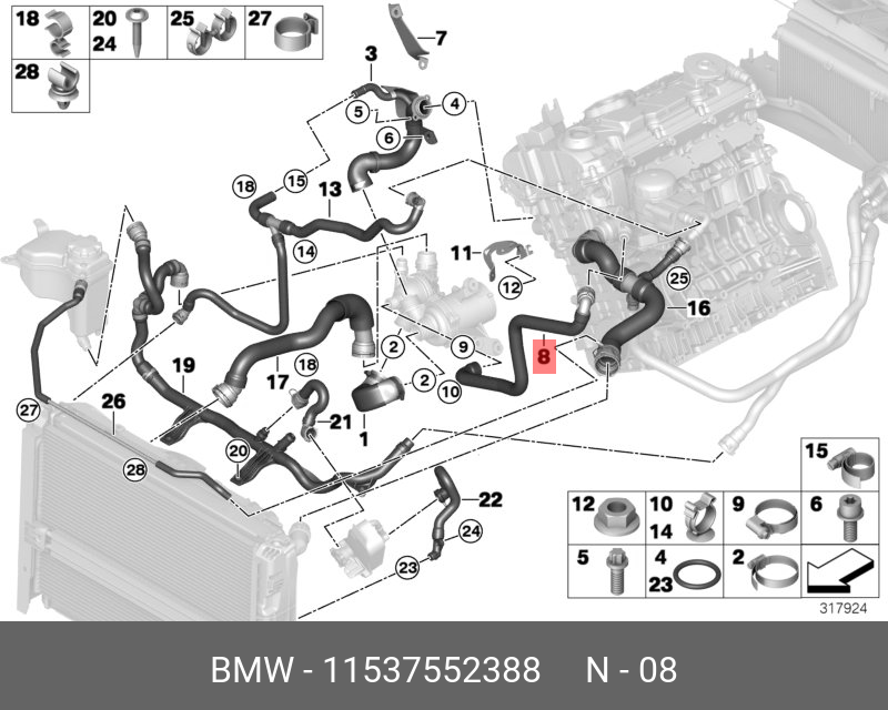 11537552388 BMW Шланг головка блока цилиндров-термостат