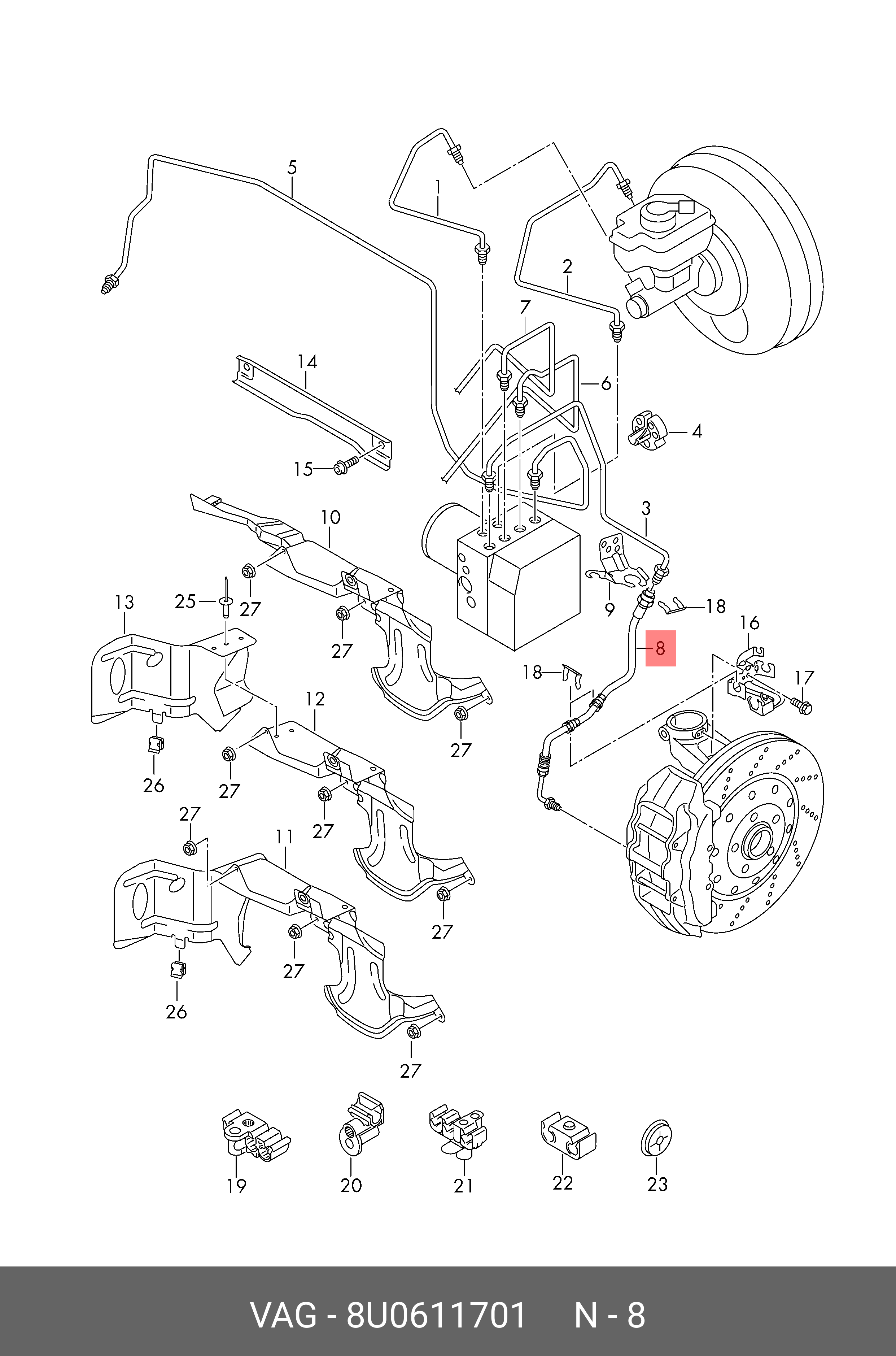 8U0611701 VAG Тормозной шланг