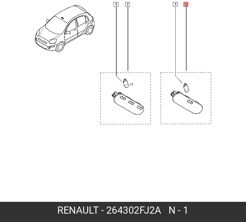 264302FJ2A RENAULT Плафон освещения салона