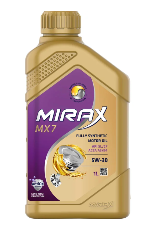Масло моторное синтетическое MIRAX MX7 5W30 ACEA A3 B4 API SL C 1л (1*12шт) (М) MIRAX 607026