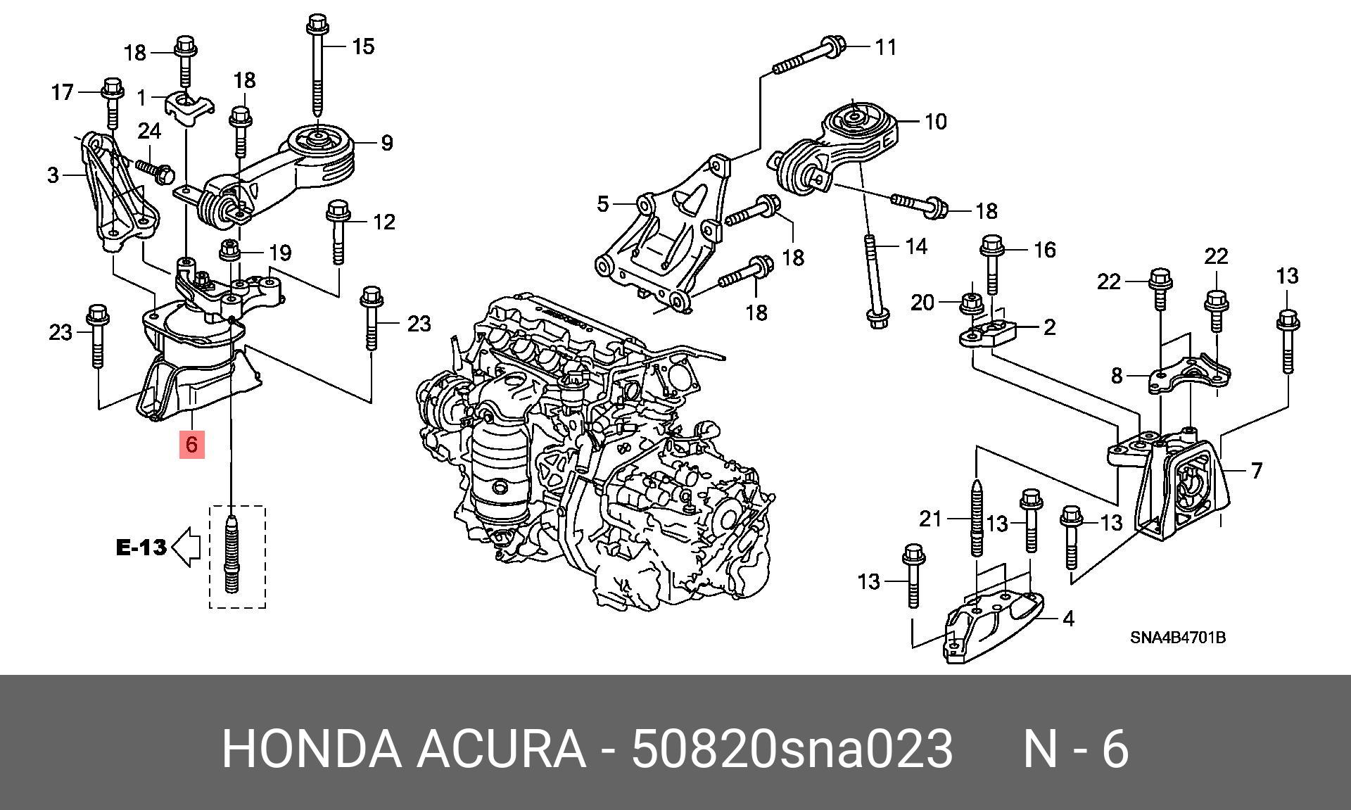 50820SNA023 HONDA RUBBER ASSY., ENGINE SIDE MOUNTING