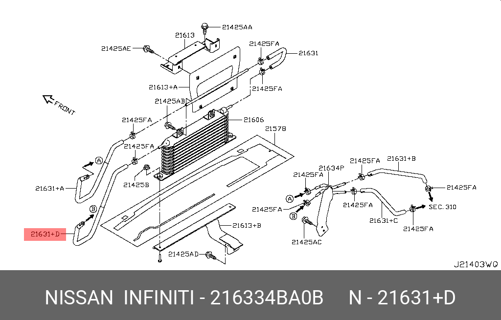 216334BA0B NISSAN ШЛАНГ МАСЛЯНОГО РАДИ