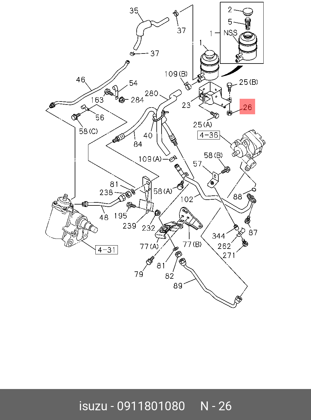 0911801080 ISUZU NUT; BRKT,FLEX HOSE,RR BRK