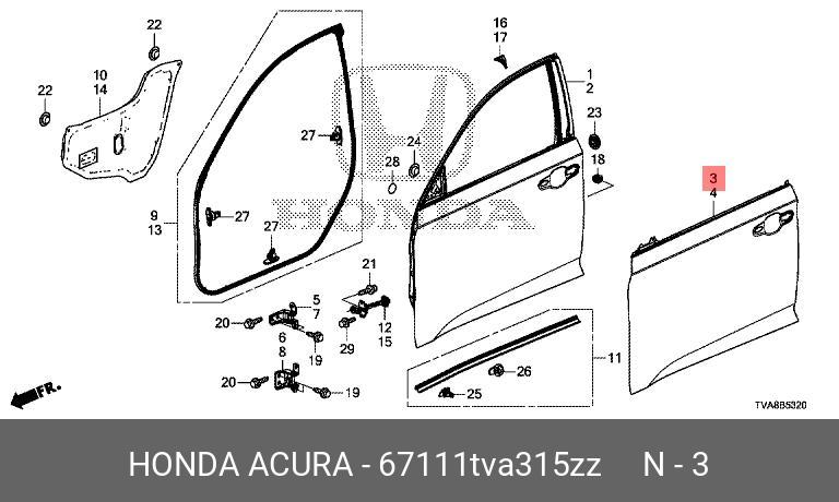 67111TVA315ZZ HONDA Панель двери наружная