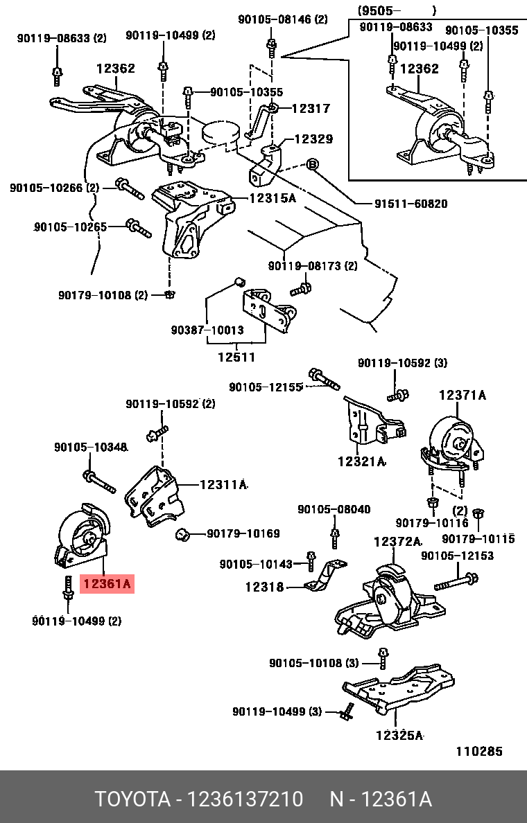 1236137210 TOYOTA INSULATOR, ENGINE MOUNTING, FRONT(FOR TRANSVERSE ENGINE)