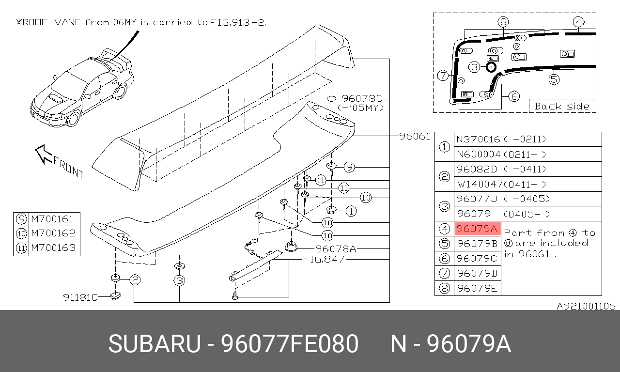 96077FE080 SUBARU PACKING-A,SPOILER