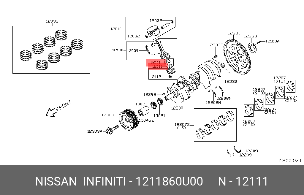 1211860U00 NISSAN ВКЛАДЫШ ШАТУННЫЙ