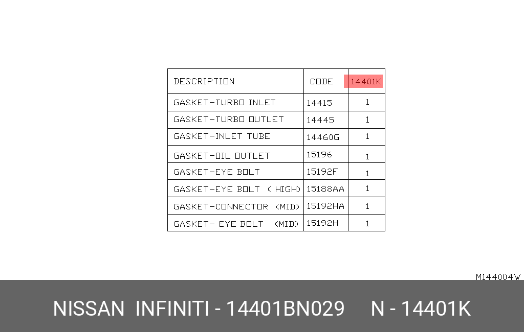 14401BN029 NISSAN ПРОКЛАДКА ТУРБИНЫ