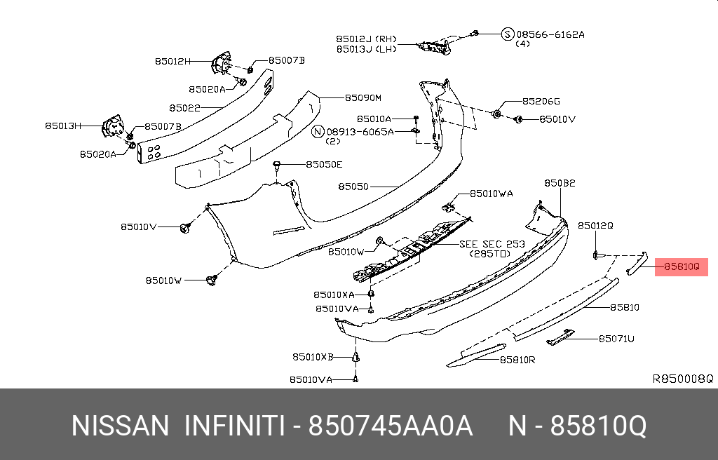 850745AA0A NISSAN MOULDING-REAR BUMPER,RH