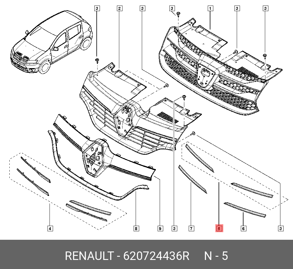 620724436R RENAULT Молдинг решетки радиатора