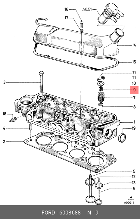6008688 FORD Комплект прокладок, стержень клапана