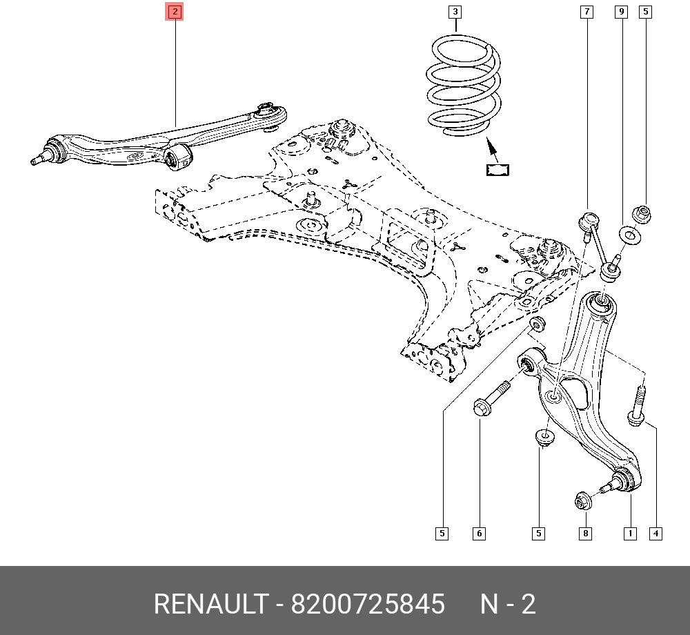 Tightening torques for front suspension parts (Nm) (Renault Symbol 2, 2008-2013,