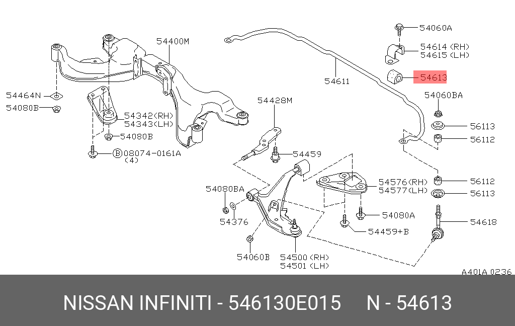546130E015 NISSAN втулка стаб.перед.внутр. Nissan Maxima A32 94-99
