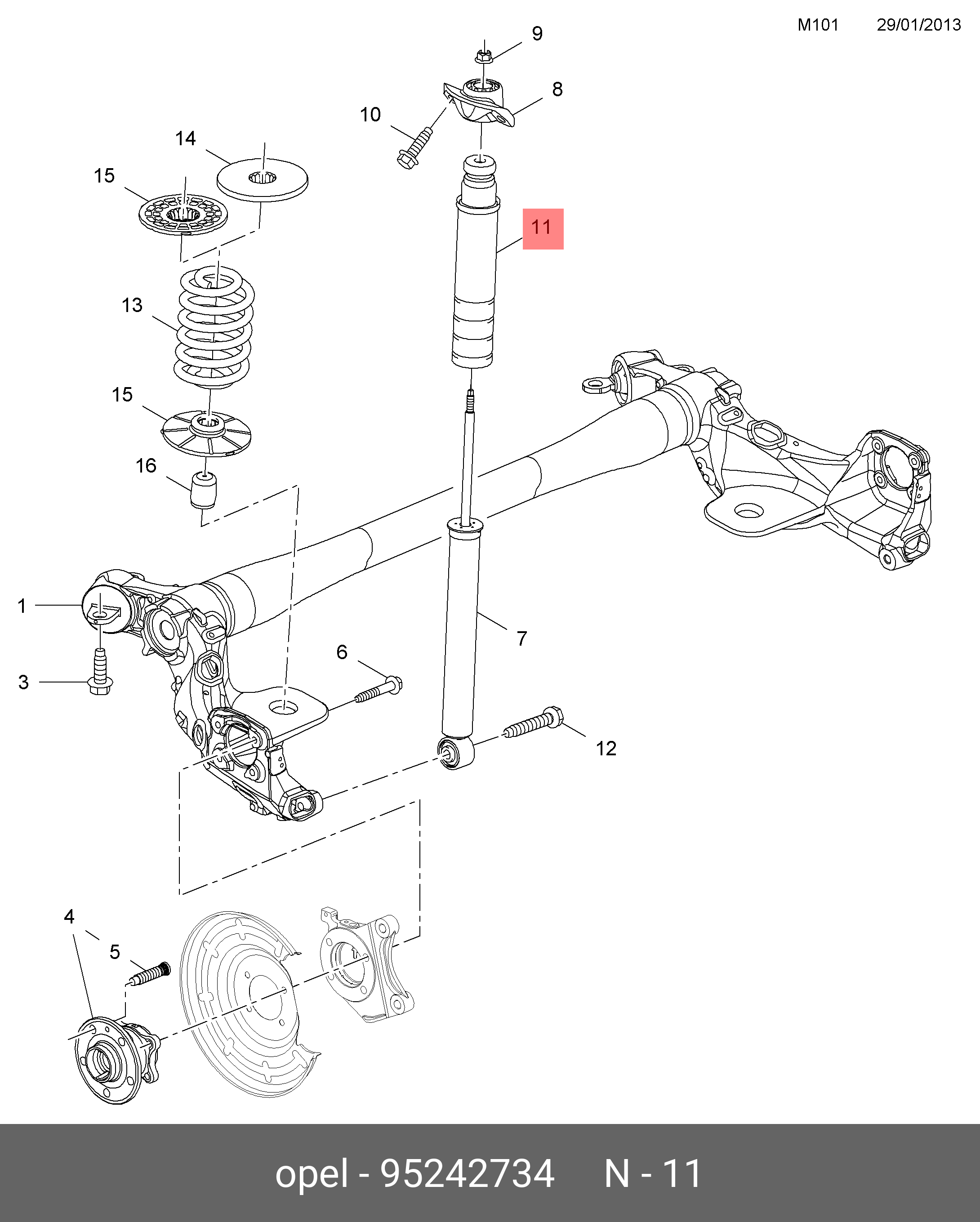 95242734 OPEL Отбойник заднего амортизатора с пыльником / OPEL Mokka (4x2)