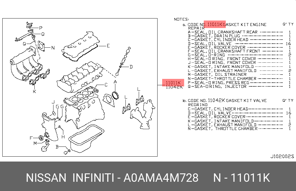 A0AMA4M728 NISSAN ПРОКЛАДКИ ДВС (ПО 4 ШТ)