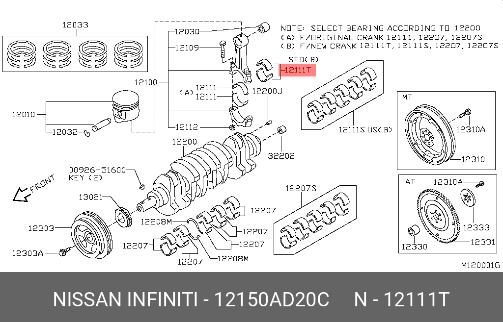 12150AD20C NISSAN ВКЛАДЫШ (ПОДШИПНИК С