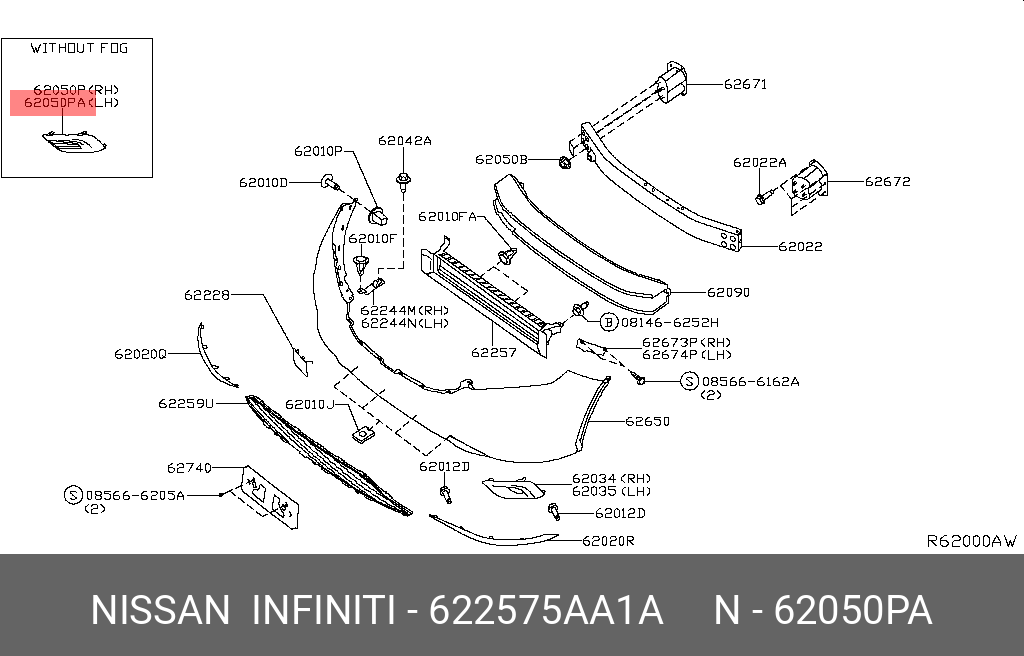 622575AA1A NISSAN FINISHER-FRONT BUMPER
